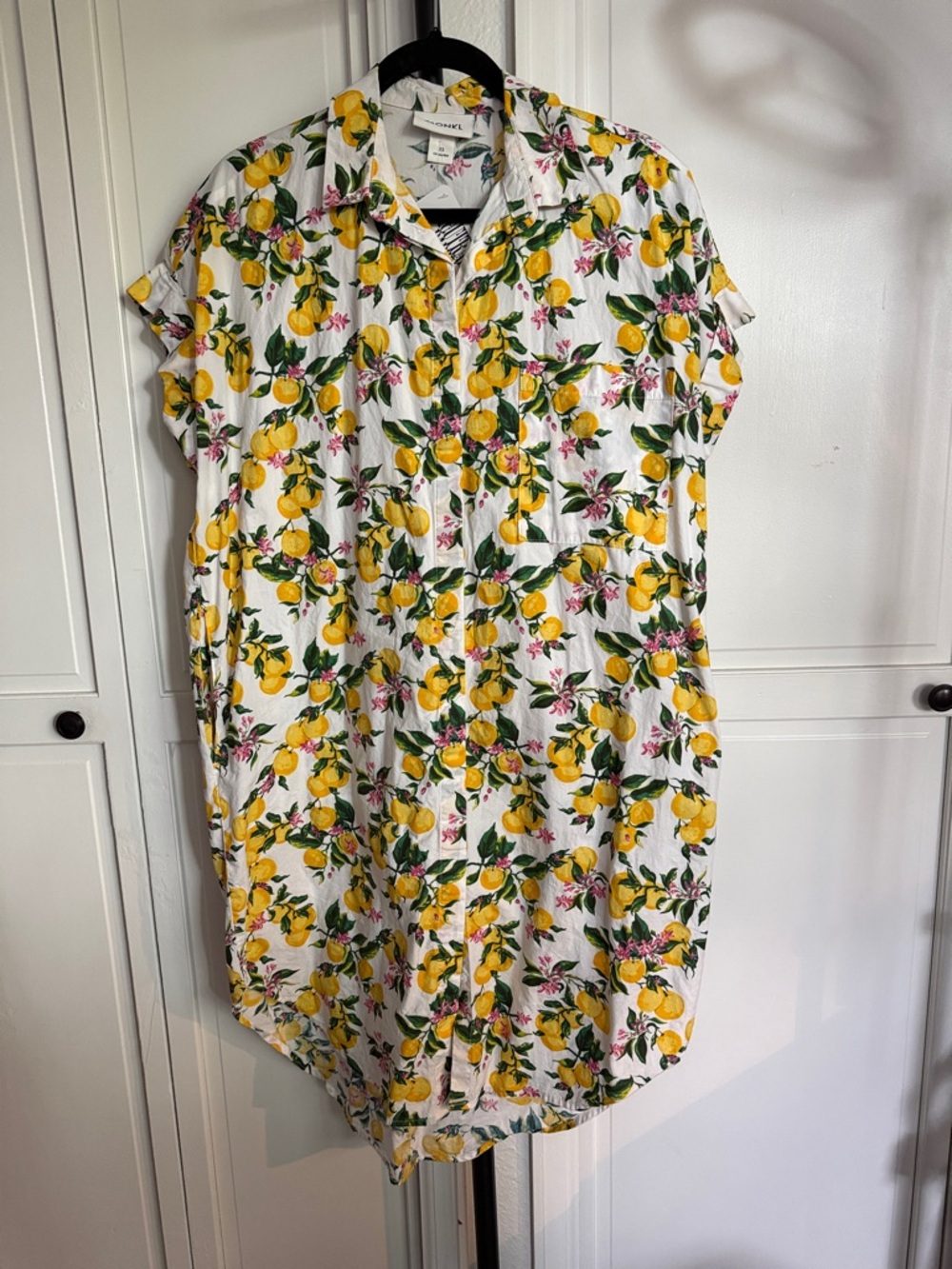 MONKI Oversized Shirt Dress with Citrus Print Lemoncello